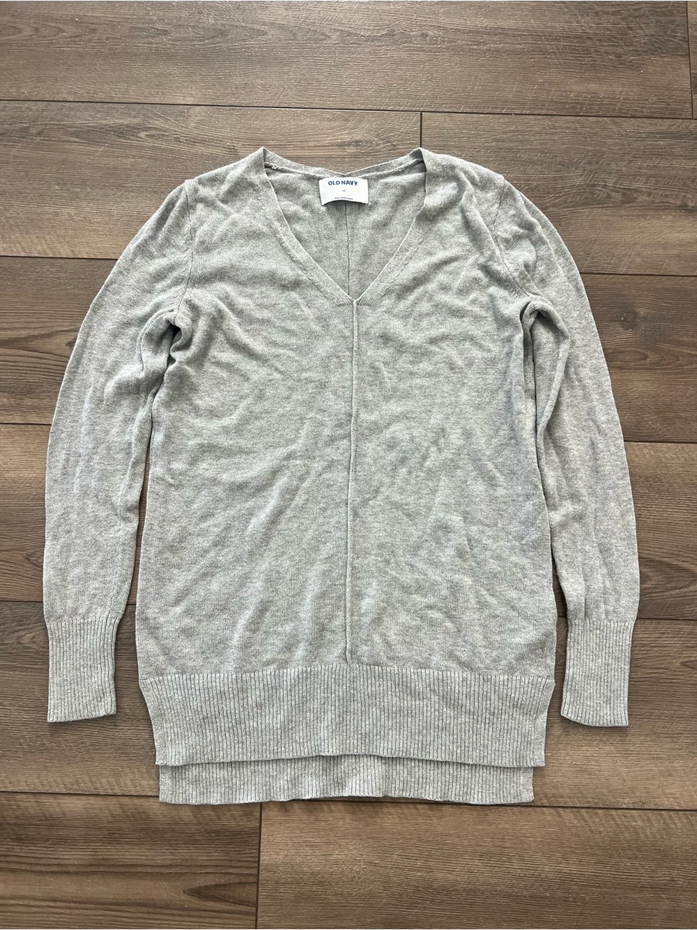 Old Navy Womens Small Gray Vneck Tunic-Style Pullover Sweater XS